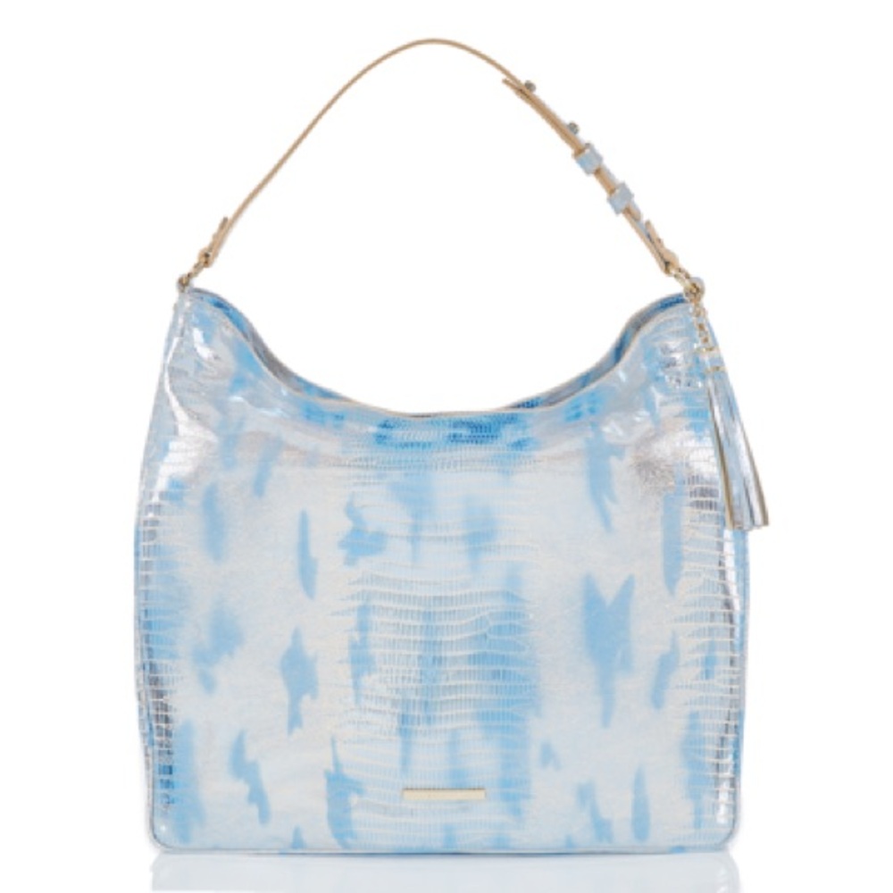 Brahmin Isabella Blue Haze Soneta genuine leather handbag - metallic silver blue